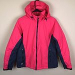 Lands' End Lands’ End Women’s Waterproof Hot Pink Gray Hooded Zip-Up Jacket Photo 0