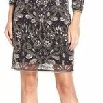 Pisarro Nights Embellished Mesh Cold Shoulder Sheath Dress Sequins Beaded Size 2 Photo 0