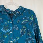 Talbots Petite | Teal Blue Paisley Floral Button Up Blouse 100% Cotton Womens LP Photo 1