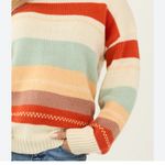 Women’s Colorful Striped Crew Neck Sweater with Cozy Knit Texture size large Photo 0