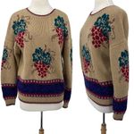 Vintage SKYR Shetland Wool Sweater Crewneck Pullover Grapes Pattern Tan Womens M Size M Photo 1