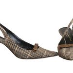 Bettye Muller  Cream Plaid Fabric Slingback Pumps Sz 41 Photo 2