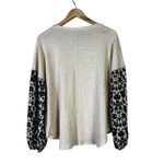 JODIFL Leopard Print Waffle Knit Top Womens M Cream Oversized Neutral Cozy Photo 3