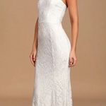Lulus White Lace Bustier Maxi Dress – Size L – Stretch Fit Bridal Gown – New Size L Photo 0