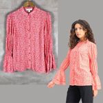 Michael Kors  Printed Smocked Bell Sleeve Top, Sea Coral NEW MEDIUM Photo 1
