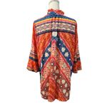 Umgee  Orange Multicolor Bohemian Peasant Bell Sleeves Mini Dress/Tunic Keyhole Photo 5