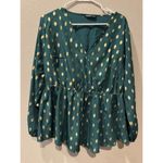 1XL Polka Dot Lantern Sleeve Wrap Ruffle Blouse Green Size XL Photo 2