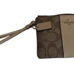Coach Signature Brown Wrist Wallet Cream Sparkle Patent Leather Accents Hang Tag Photo 0