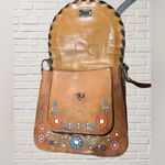 Vintage 70s Tooled Leather Crossbody Bag Artisan Boho Western Hippie Tan Photo 3