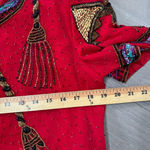 Laurence Kazar Vintage  100% Silk Beaded Sequin Tassel Blouse Red‎ Holiday Bling Photo 7