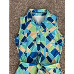 J. McLaughlin  Dolly Catalina Cloth Sleeveless Dress Belted Green/Blue Print XS Photo 4