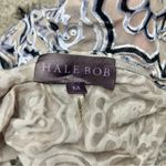 Hale Bob  Silk Fringe Velvet Burnout Kimono Medium Blue Black Paisley Sheer Boho Photo 4