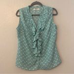 ⭐️Romy light teal blue sleeveless blouse with dandelion print and ruffles medium Photo 1