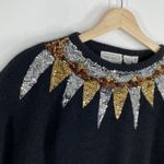 Diana Marco Black Silk Blend Embellished Crewneck Sweater Women's Size 38 Large Photo 2