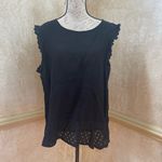 Lungo L’Arno European linen Sleeveless top blouse tunic Black Eyelet hem Sz XL Photo 1