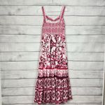 NWOT Floral Mojolica Boho Poplin Maxi Dress Womens Medium Pink Coquette Paisley Red Photo 3