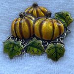 Pumpkin patch brooch enamel over pewter by AJMC. Orange Photo 1
