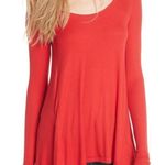 Free People  January Ribbed Long sleeve Hi Low Shark Bite Tunic T-Shirt Red XS Photo 2