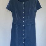 Talbots Vintage blue silk midi dress button down square neckline pockets size 12 Photo 0
