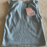 Missguided Blue Ribbed Notch Neck Tank Photo 3