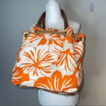 Michael Kors Large orange & white tropical tote bag leather trim Photo 2