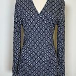 Boden ‘Elodie’ Long Sleeve Wrap Top Geometric Pattern Ruched Women’s Size 12 Blue Photo 0