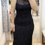 Vintage JS Collections Metallic Fringe Hem Lace Maxi Slip Dress Black 12 Size 8 Photo 0