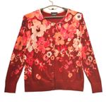 Lands' End  Floral Cardigan Sweater Maroon Pink XL Photo 0