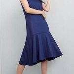 Maeve Anthropologie Ismene Navy Blue Metallic Cap Sleeve Drop Waist Midi Dress L Photo 0
