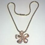 Vintage Gold Tone Red Enamel CZ Rhinestone Boho Retro Bow Pendant Necklace Photo 4