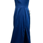 XScape  Satin Double Strap Sleeveless Column Evening Gown Blue Size 6 Thigh Slit Photo 0