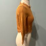 Honey Punch  Mustard Yellow Split Back Fringe Trimmed 3/4 Sleeve Blouse Size XS Photo 3