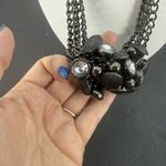 High Fashion Gun Tone Metal Rivoli Clear Rhinestones Bib Statement Glam Necklace Black Photo 2