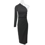 ZARA  Black Long Sleeve One Shoulder Stretch Back Slit Sheath Maxi Dress Size S Photo 1
