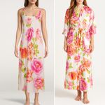 Natori South Pacific Floral Robe & Slip Nightgown Set Pink Orange Ivory Size S M Size M Photo 1