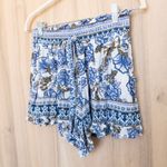 Angie  Womens Floral Print Shorts Size L Blue Ruffle Hem Drawstring Boho Beach Photo 1