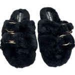 Urban Sports by J/Slides Slippers Size‎ 7 Black Faux Fur Slip On Winter Shoes Photo 0