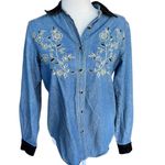Notations Vintage Denim Button-Down with floral embroidery & velvet collar/cuffs Photo 0