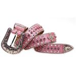 Western Pink Rhinestone Studded Leather Belt Bling Cowgirl Y2K Photo 1