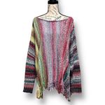 Free People  L Radiate Pullover Sweater Rainbow Fringe Striped Boho Artsy NWT Photo 1