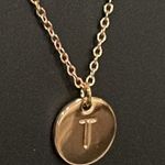 Double sided disc Initial T Gold tone necklace NEW Photo 0