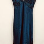Adonna Womens VTG Satin M Long Nightgown Blue Floral Lace Rare Sexy Dress Goth Photo 0