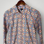 Talbots  Button Down Shirt XS Red Blue Tile Print Cotton Long Sleeve Photo 2