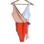 Cupshe NWT  One Piece Bowknot Swimsuit Womens XL Orange White Colorblock Retro Photo 2