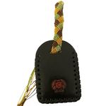 Consuela NWOT Black Leather Bag Tag Luggage Tag Friendship Bracelet Embossed Photo 1