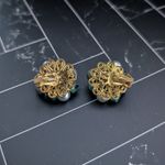 Vintage Clip On Earrings Made in Japan Shades of Green 1" Beaded Cluster Photo 5