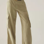 Sanctuary  Anthropologie Hopper Straight Leg Cargo Pants Green 100% Linen Sz 26 Photo 0