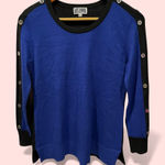 JM Collection Cute soft classic colorblock blue black button shoulder sweater coastal cozy Photo 0