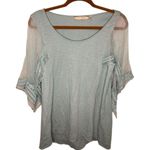 Soft Surroundings  Tiffany Blue Sheer Lace Open Sleeve Blouse Photo 0