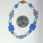 Elegant Blue and Purple Glass Genuine Pearl Beaded Boho Bracelet Photo 3